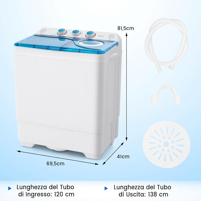 Lavatrice Portatile, Lavatrice a Doppio Cestello con Lavaggio (6,5 kg) e Centrifuga (2 kg), Ideale per Appartamento Campeggio, 69,5x41x81,5 cm (Blu) [Classe di efficienza energetica E]