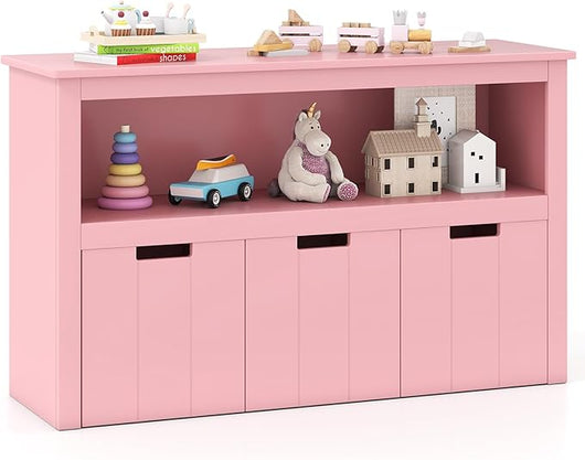 Armadio con 3 Cassetti, Scaffale di Legno con Ruote e Cubi per Giocattoli dei Bambini, Ampio Spazio, Organizer Durevole per Salone Camera da letto Camera dei bambini (Rosa)