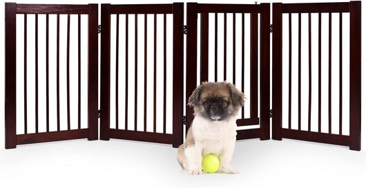 Cancelletto per Cani in Legno Massello, Cancello per Cani da Interno Girevole e Pieghevole, con 4 Ante, Cuscinetti Antiscivolo e Serratura, Ideale per Cani di Piccola/Media Taglia