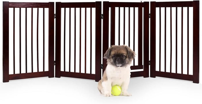 Cancelletto per Cani in Legno Massello, Cancello per Cani da Interno Girevole e Pieghevole, con 4 Ante, Cuscinetti Antiscivolo e Serratura, Ideale per Cani di Piccola/Media Taglia