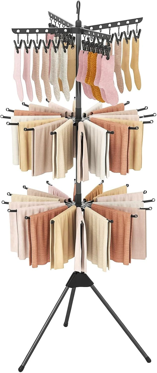 Stendibiancheria da Pavimento a 3 Livelli, Auoto Tripode Stendibianchiera Alto 178 cm con con 24 Ganci & 32 Aste, Portaasciugamani Pieghevole con Bracci Rotabili per Lavanderia e Balcone