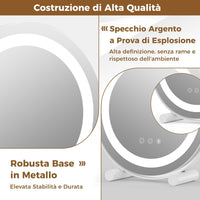 Specchio da Trucco con Luci, Specchio Rotondo con Luminosità Regolabile a 3 Colori, Controllo Tattile Intelligente, Rotazione a 360° e Funzione di Memoria, 30 CM