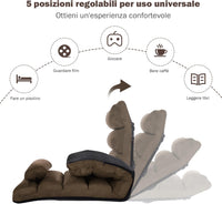 Sedia Pieghevole da Pavimento Portatile, Divano Imbottito, Regolabile in 5 Posizioni, Supporto per la Schiena, Ideale per Rilassarsi Leggere (Marrone)