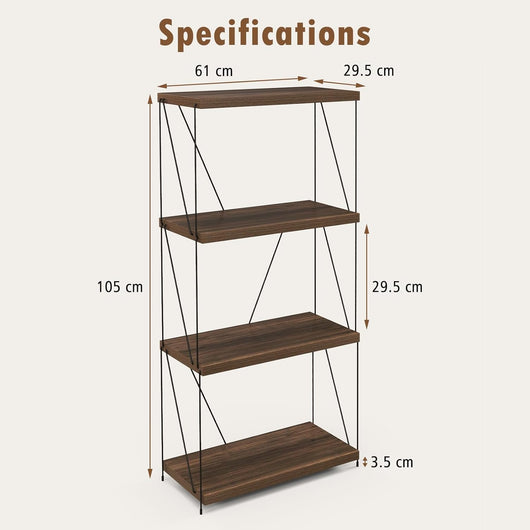 Scaffale Industriale a 4 Livelli, Scaffale Multilivello Autoportante con Struttura in Metallo e Dispositivo Antiribaltamento, Versatile Scaffale Espositivo per Camera da Letto, Soggiorno