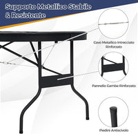 Tavolo da Poker Pieghevole 182 cm per 8 Giocatori, Tavolo da Gioco Ovalo con Supporti per Bicchieri, Rivestimenti Imbottiti, per Blackjack, Texas Hold’em, Giochi da Casinò (Blu)