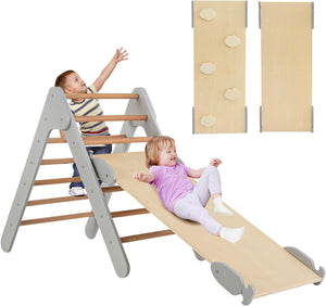 3 in 1 Arrampicata Giocattolo a Triangolo per Bambini, Set di Arrampicata con Rampa di Scivolo a 2 Lati e Inclinazione Regolabile, Arrampicatore per Bambini 1 Anno+ (Grigio)
