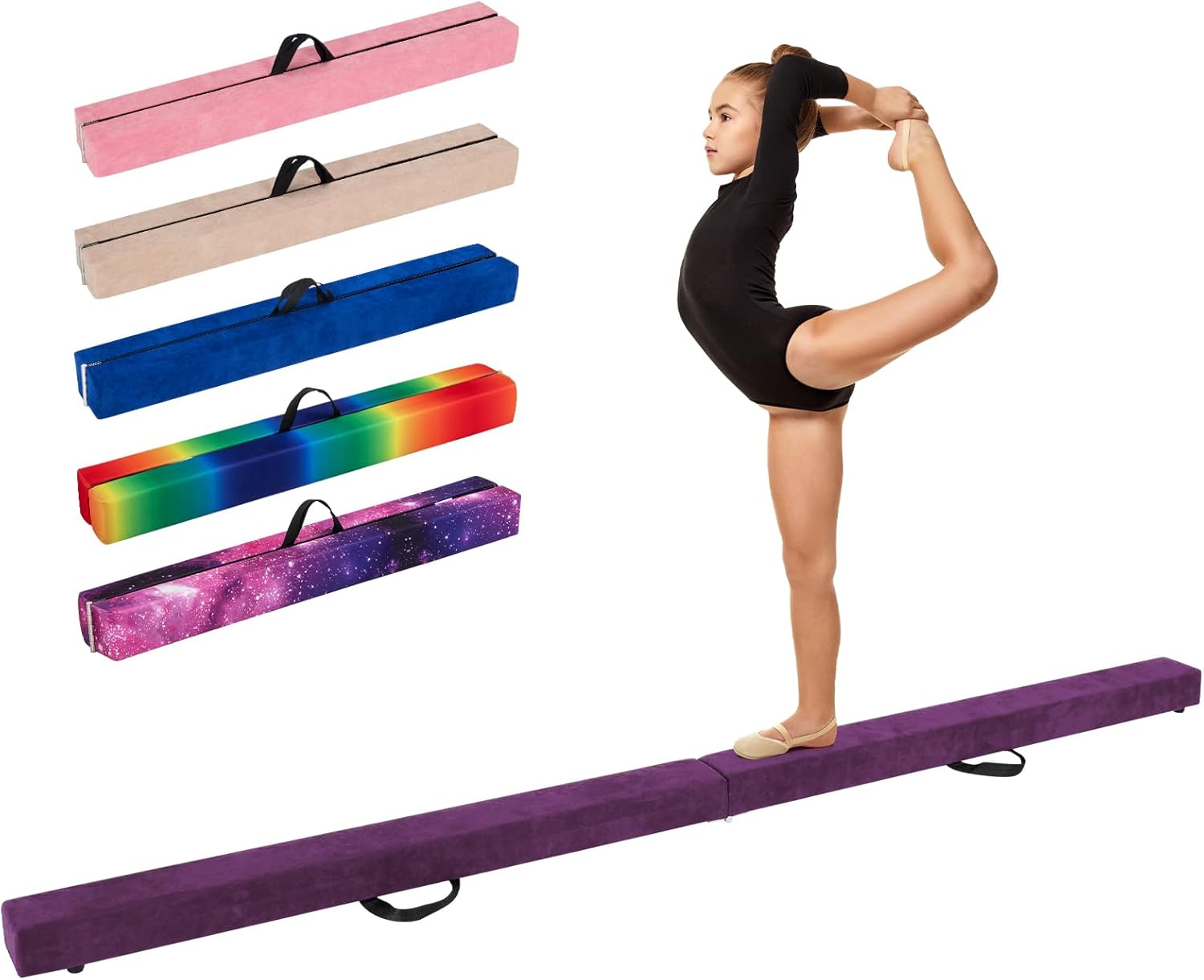 Trave Ginnastica Artistica per Casa 210/240 cm, Trave Pieghevole per Bambini con Maniglia, Base in Legno e Fondo Antiscivolo, Trave di Equilibrio da Pavimento