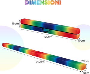Trave Ginnastica Artistica per Casa 210/240 cm, Trave Pieghevole per Bambini con Maniglia, Base in Legno e Fondo Antiscivolo, Trave di Equilibrio da Pavimento