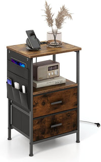 Tavolino con 2 Cassetti e 6 Tasche Laterali, Tavolino Versatile con Porte USB e Prese AC, Tavolino da Salotto e Camera da Letto, Marrone (38 x 30 x 60 cm, 1)