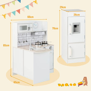 Cucina Giocattolo per Bambini, Cucina per Bambini in Legno con Lavello, Fornelli, Cappa, Frigorifero e Distributore d'Acqua, 3 Anni+