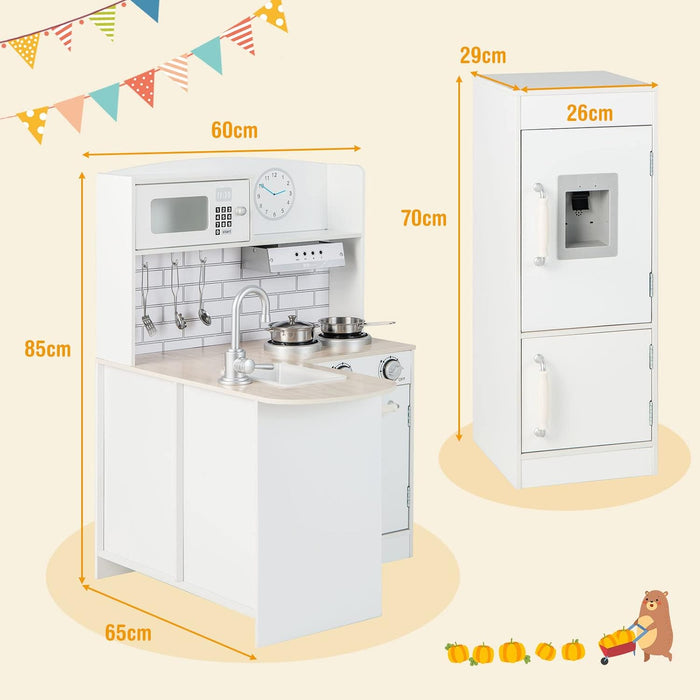 Cucina Giocattolo per Bambini, Cucina per Bambini in Legno con Lavello, Fornelli, Cappa, Frigorifero e Distributore d'Acqua, 3 Anni+