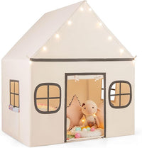 Tenda da Gioco per Bambini, con Tenda Porta e Finestre, Luci a Stella, Tappetino Antiscivolo, Casetta per Bambini e Bambine 3-10 Anni, 120 x 101 x 143 cm (Beige)