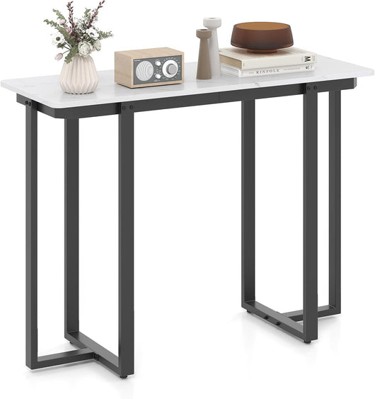 Tavolo Consolle, Tavolo d'Ingresso Moderno in Marmo Finto con Telaio Geometrico in Metallo, Tavolo Stretto per Soggiorno, Corridoio e Ingresso, 107 x 40 x 79,5 cm (Nero e bianco)
