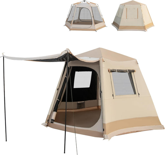 Tenda da Spiaggia Adatta a 4-6 Persone, Tenda Impermeabile e Pieghevole a Doppio Strato con Borsa Portatile per Campeggio e Viaggio, 330 x 270 x 200 cm