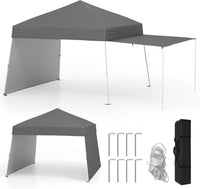 Gazebo Pieghevole 430 x 280 cm, Gazebo da Esterno con Pareti Laterali Convertibili in Tenda da Sole, 8 Picchetti, 4 Corde Antivento, Tendone Impermeabile per Feste (Grigio)