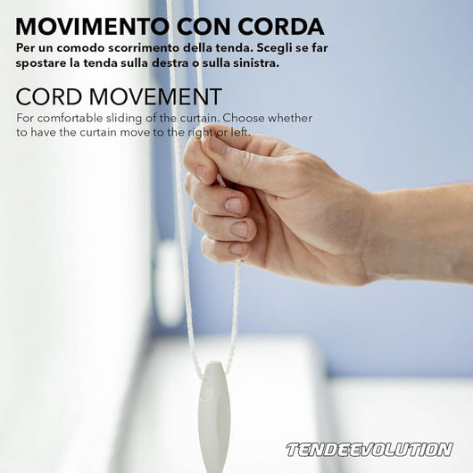 Binario Scorritenda Lineare da Soffitto in Alluminio Bianco con Movimento a Corda Apertura Centrale - Riloga Bastone per Tenda 240cm