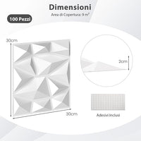 100 Pezzi 3D Pannelli Murali 30 x 30 cm, Pannello da Parete 3D Diamante, Decorazione Interna da Parete in PVC, 9 m², per Soggiorno Camera da Letto (9㎡,Bianco)