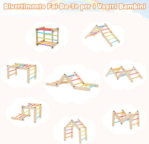 5 in 1 Set da Arrampicata per Bambini, Giochi da Arrampicata Pieghevoli in Legno con Rampe Regolabili e Reversibili, Scala da Arrampicata per Bambini 3+ Anni (Colorato)