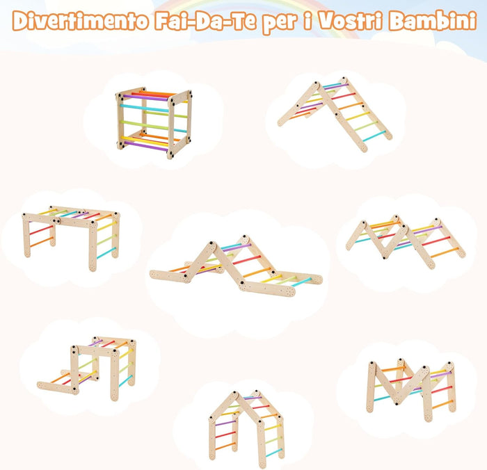 5 in 1 Set da Arrampicata per Bambini, Giochi da Arrampicata Pieghevoli in Legno con Rampe Regolabili e Reversibili, Scala da Arrampicata per Bambini 3+ Anni (Colorato)