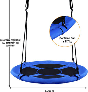 Altalena da Giardino a Nido, Altalena da Giardino per Bambini, con Telaio in Metallo, Regolabile in Altezza: 100-160 cm, Carico Fino a 150 kg (Blu)