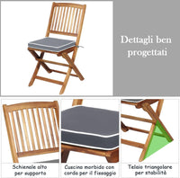 Set Tavolino e Sedie da Girdino Pieghevole, Set da Bistro 3 Pezzi in Legno di Acacia, con Cuscino, Set di Mobili da Esterno, Tavolino Portato 80kg, Sedie Portate 160kg (Cuscino Grigio)