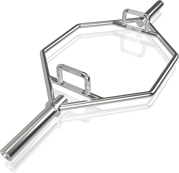 Barra della Trappola Olimpica, Barra Esagonale Pieghevole con Manici Zigrinati, Manicotti 25 cm e Molle, Olympic Hex Trap Bar per Sollevamento Pesi e Bodybuilding, Carico 363 kg(Argento)