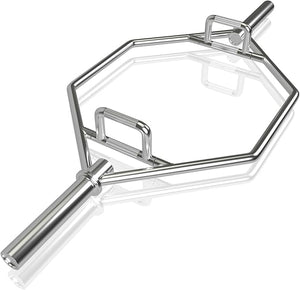 Barra della Trappola Olimpica, Barra Esagonale Pieghevole con Manici Zigrinati, Manicotti 25 cm e Molle, Olympic Hex Trap Bar per Sollevamento Pesi e Bodybuilding, Carico 363 kg(Argento)