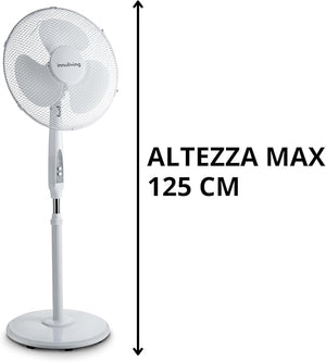 Innoliving Ventilatore a Piantana INN-503ROUNDR con Telecomando, Griglia Mesh, Diametro 40 cm, 3 Velocità, Oscillazione, Altezza Regolabile, Base Rotonda