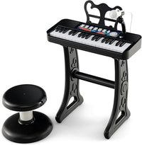 Pianoforte per Bambini a 37 Tasti, Strumento Musicale Elettronico con Microfono Regolabile e Leggio Rimovibile, Sgabello Abbinato, per Bambini di 3+ Anni (Nero)