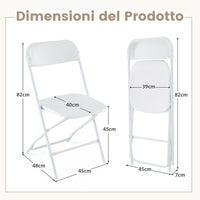 Set di 4 Sedie Pieghevoli in Metallo, Sedie da Patio Portatili con Sedile e Schienale in Plastica, Struttura in Metallo, Sedie da Pranzo per Esterno e Interno, Portata 350 kg, 48 x 45 x 82 cm