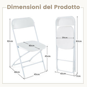 Set di 4 Sedie Pieghevoli in Metallo, Sedie da Patio Portatili con Sedile e Schienale in Plastica, Struttura in Metallo, Sedie da Pranzo per Esterno e Interno, Portata 350 kg, 48 x 45 x 82 cm