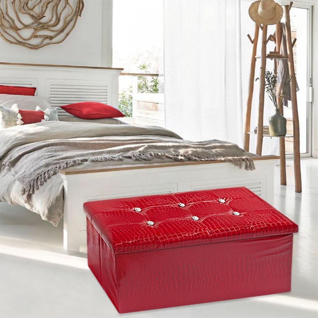 Cassapanca Contenitore Pouf Panca Poggiapiedi Similpelle Pelle Finta Coccodrillo 76x38x38 cm Bordeaux