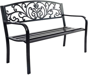 Panchina da Esterno, Panchina in Metallo Verniciato con Schienale Bello, Sedile Ampio e Braccioli Ergonomici, Panca da Giardino, Balcone e Cortile, 126 x 60 x 85 cm (Nero)