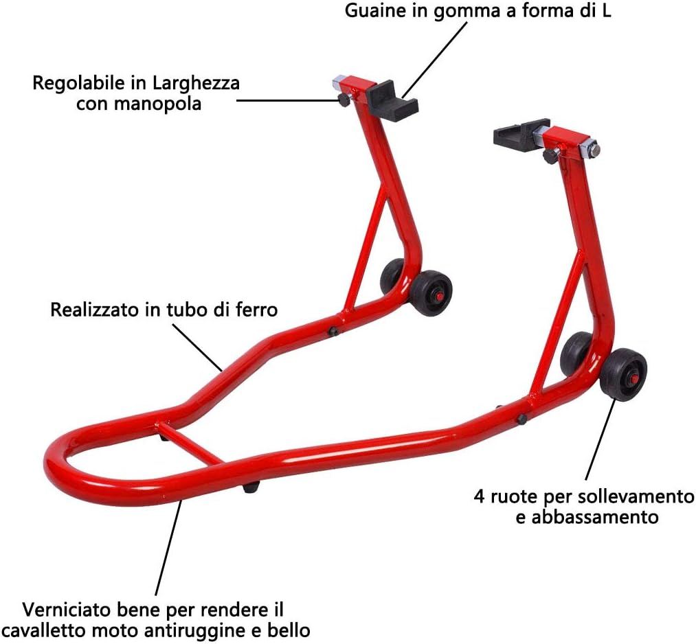 Cavalletto per Moto, Cavalletto Posteriore Moto Universale, Regolabile in Larghezza (rosso)