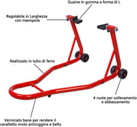 Cavalletto per Moto, Cavalletto Posteriore Moto Universale, Regolabile in Larghezza (rosso)