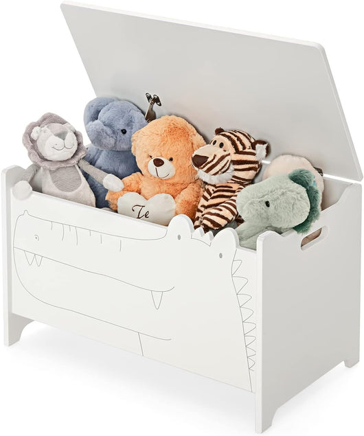 Cassapanca Contenitore per Bambini, Cassapanca Portagiochi in Legno con Coperchio Apribile, Baule Portagiocattoli per Cameretta dei Bambini, 60 x 33 x 37,5 cm, Bianco/Verde (Bianco)