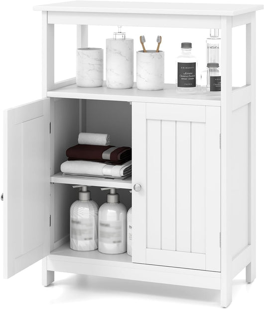 Mobile da Bagno, Armadietto Salvaspazio da Terra con Ripiano Regolabile e 2 Ante, Credenza Moderno in Legno per Soggiorno, Camera da Letto e Ufficio, 60 x 30 x 80 cm, Portata 90 kg (Bianco)