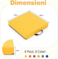 Set di 6 Cuscini per Sedia per Bambini, Cuscini Quadrati Morbidi in Spugna con Maniglie, Sedute Flessibili Portatili e Leggere per Casa Scuola Asilo, 40 x 40 cm
