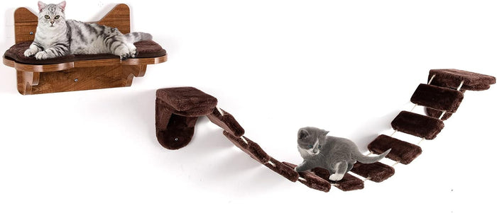 Scaletta per Gatti Montata al Muro, Letto di Legno per Gatti con Scaletta, Durevole e Stabile, Centro Attività da Interno per Gatti, Facile da Montare