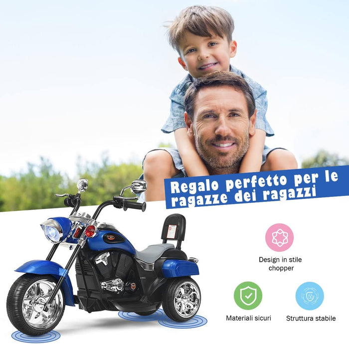 6V Moto Elettriche per Bambini, Moto Cavalcabile Marcia Avanti e Indietro, Portanza di Peso 30kg (Blu)