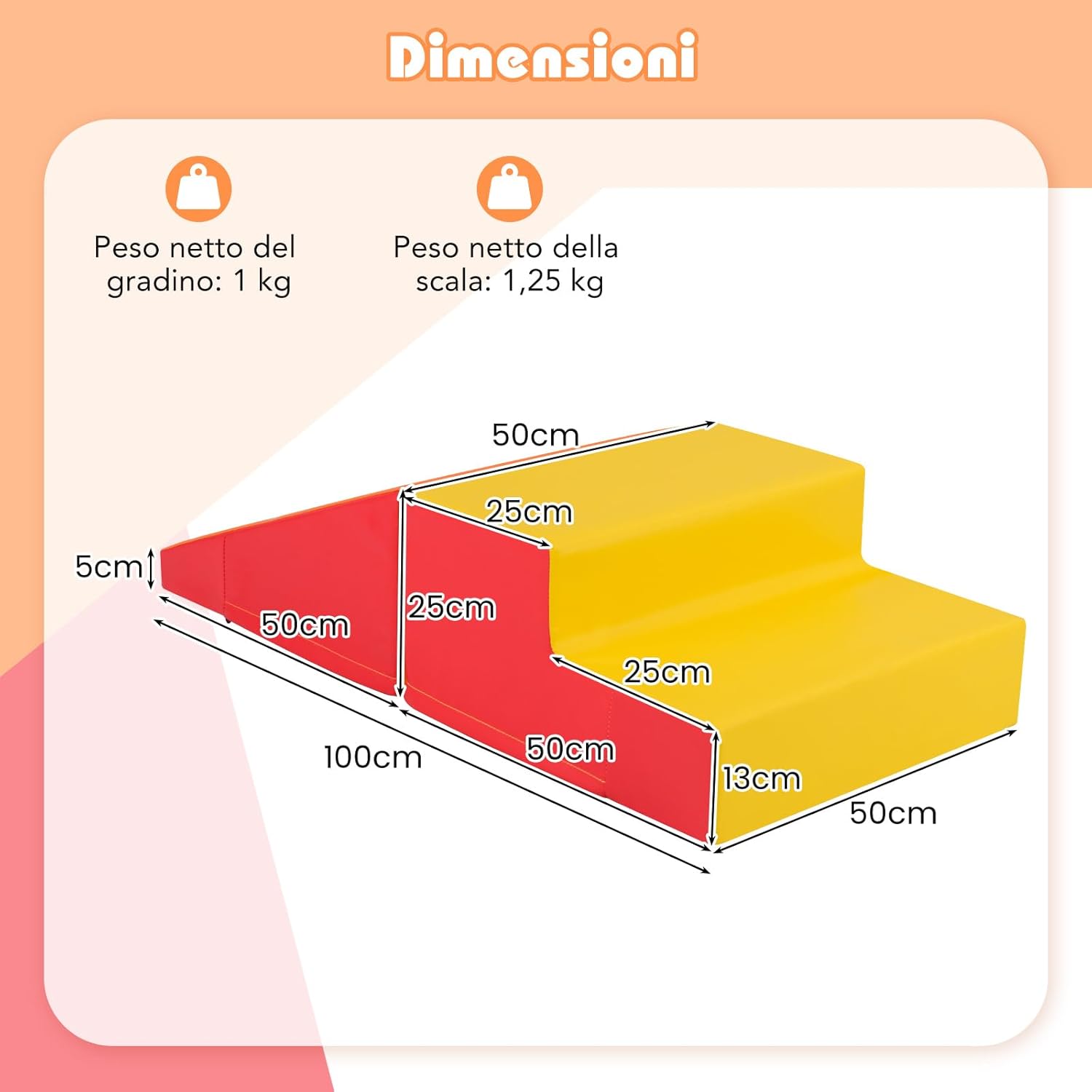 Set di 2 Blocchi per Gattonare e Arrampicare per Neonati e Bambini, Set di Blocchi di Schiuma Morbida per Gioco Attivo Interno, Set di Gioco Morbido per Sviluppo dei Bambini (Giallo e rosso)