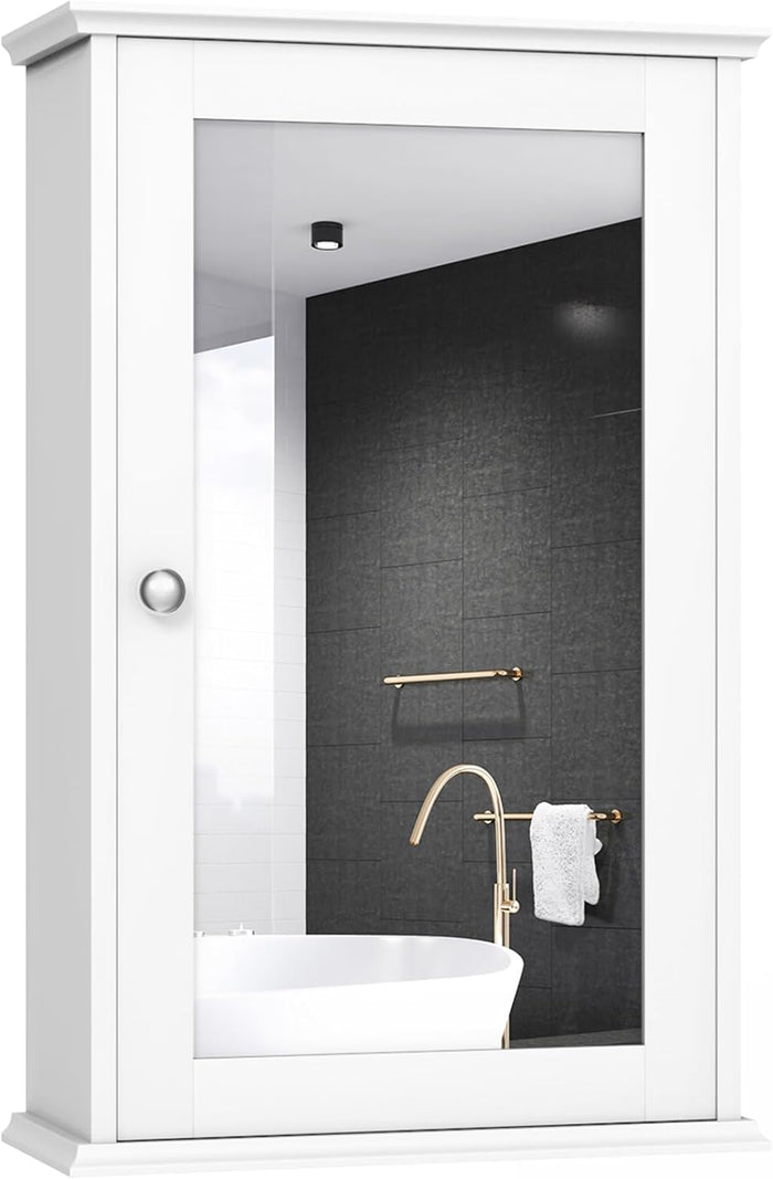 Armadio a Specchio da Bagno a 2 Ripiani, Armadietto Mobiletto per Bagno da Muro, Mensola Regolabile, 34 x 15 x 51cm (Bianco)