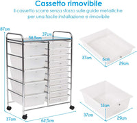 Carrello con 15 Cassetti Impilabili, Carrello di Stoccaggio con Ruote, Carello Portaoggetti per Casa e Ufficio, 62,5 x 37 x 87 cm (Chiara)