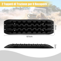 Tappetino di Trazione 2 Pezzi, Carico 10T, Piastre di Trazione per SUV Camper Auto Camion, Tavola di Recupero per Piste Offroad, per Sabbia, Neve, Fango (Nero, 107 x 31 x 7 cm)