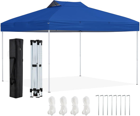 Gazebo Pop-up da 295 x 295 cm, Gazebo da Giardino Impermeabile con Blocco Centrale, Borsa da Trasporto Portatile, Corde Antivento, Picchetti, Tenda Regolabile in Altezza per Feste (Blu Chiaro)