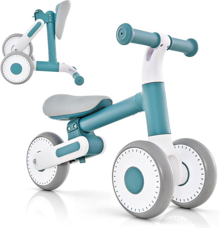 Bicicletta Senza Pedali Pieghevole per Bambini con 3 Ruote, Bicicletta per Bambini con Altezza della Seduta Regolabile, Bicicletta di Equilibrio per Bambini da Interno Esterno, Blu