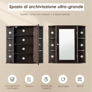 Armadietto del Bagno con Specchio, Armadietto di Legno Appeso con Mensole Regolabili, Armadietto dei Medicinali Multiuso per Bagno Salone Cucina (Marronre)