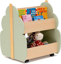 Libreria per Bambini in Legno, Scaffale di Stoccaggio a 2 Livelli per Bambini e Bambine, Organizzatore di Libri e di Giocattoli, Ideale per Caremetta e Nido, 52 x 46 x 62,5 cm (Verde)