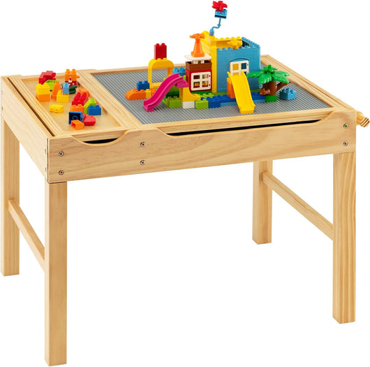 Tavolo da Gioco per Bambini in Legno con Piano Reversibile, Tavolo Multiattività Bambini 2 in 1, Porta Rotolo di Carta da Disegno, per Camera da Letto, Soggiorno (Naturale)