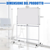 Lavagna Bianca Portatile con Ruote, Lavagna Bianca Regolabile in Altezza, Lavagna a Secco Reversibile per Scuola, Ufficio, Casa, 80 x 120 cm (Bianco)